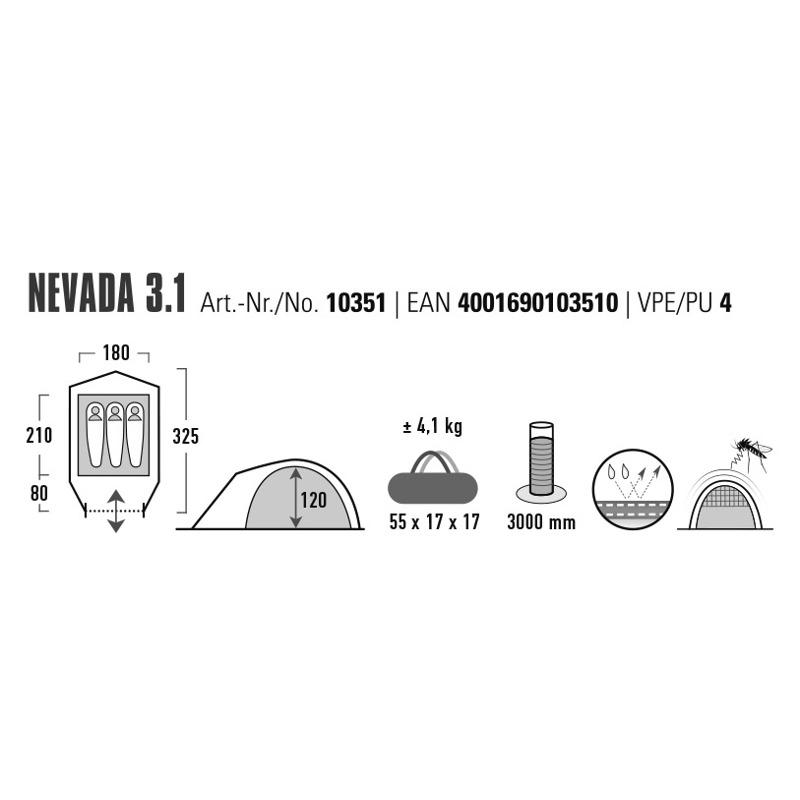 Намет тримісний High Peak Nevada 3.1 Deep Forest (10351) Намет тримісний High Peak Nevada 3.1 Deep Forest (10351)