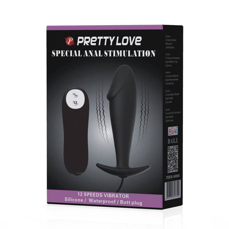 Анальная вибропробка Pretty Love с пультом, чёрная, 10 х 3 см
