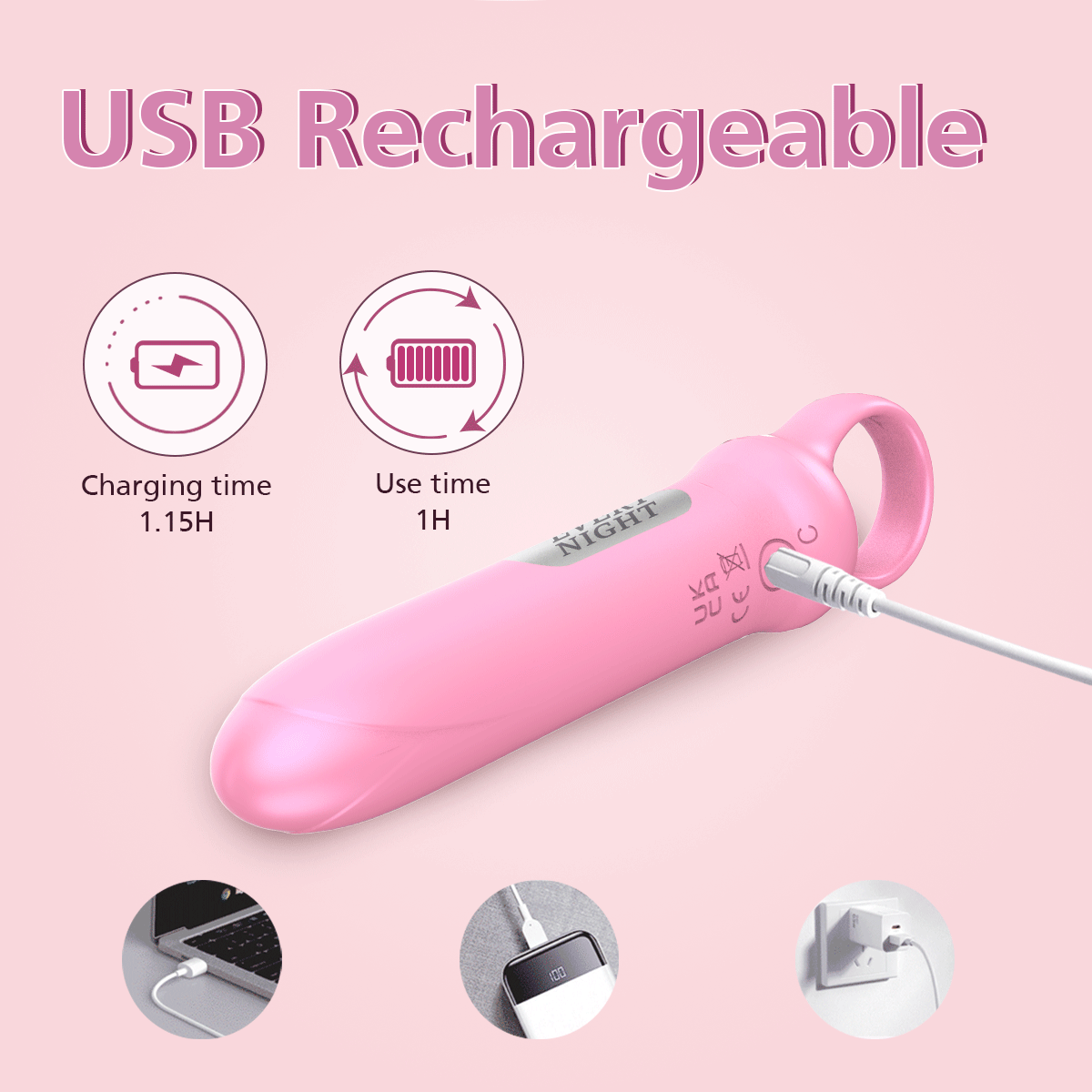 Мини-вибратор Every Night Toys Merry светло-розовый, 10 режимов вибрации